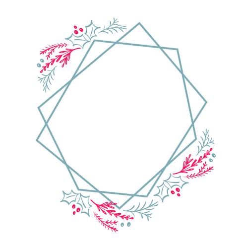 Cadre de géométrie guirlande dessiné à la main de Noël stylisé carré pour carte avec fleurs et feuilles. Illustration vectorielle scandinave avec la place pour votre texte vecteur