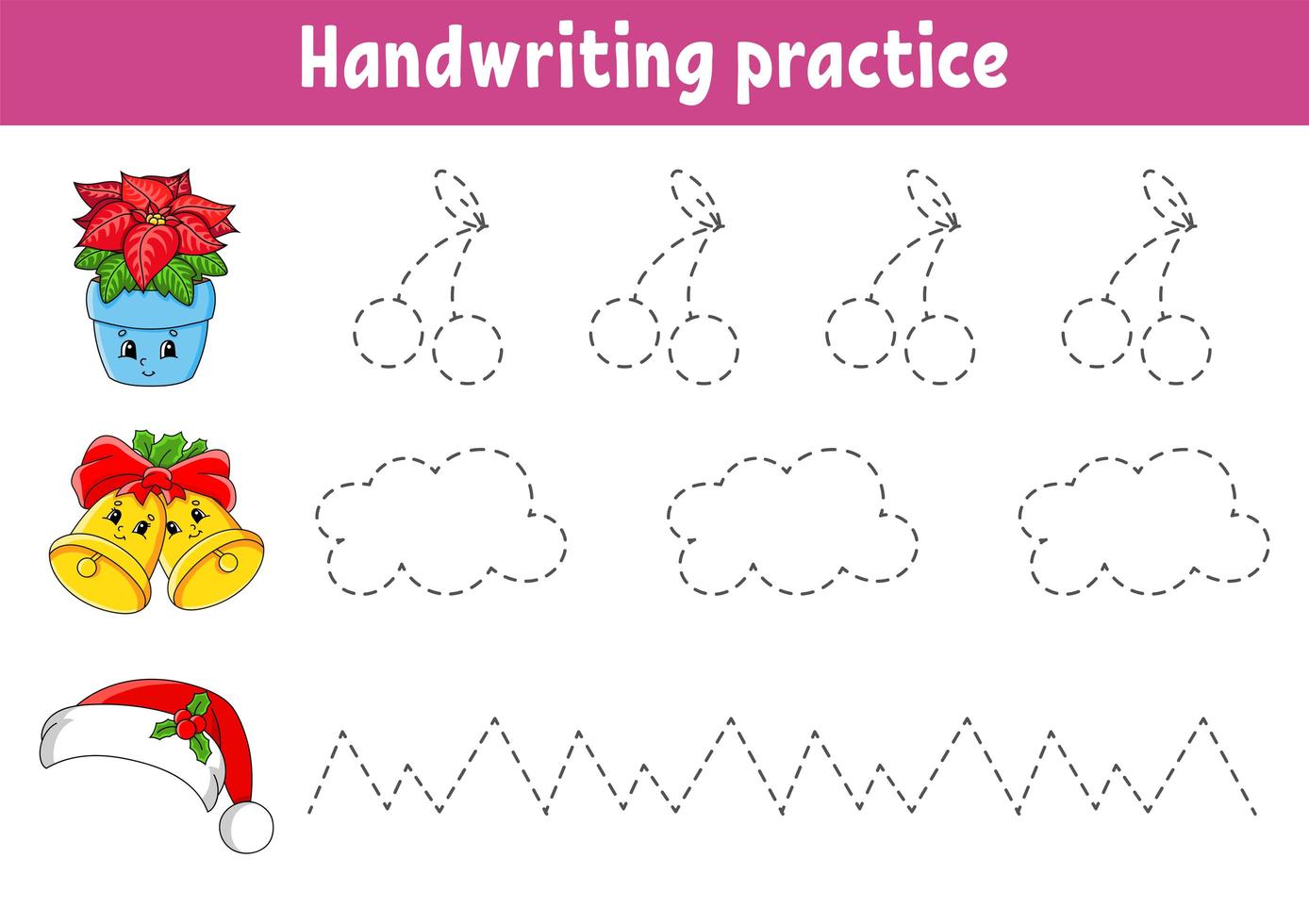 écriture manuscrite. thème de Noël. feuille de travail de développement de l'éducation. page d'activité. jeu de couleurs pour les enfants. illustration vectorielle isolée. personnage de dessin animé. vecteur