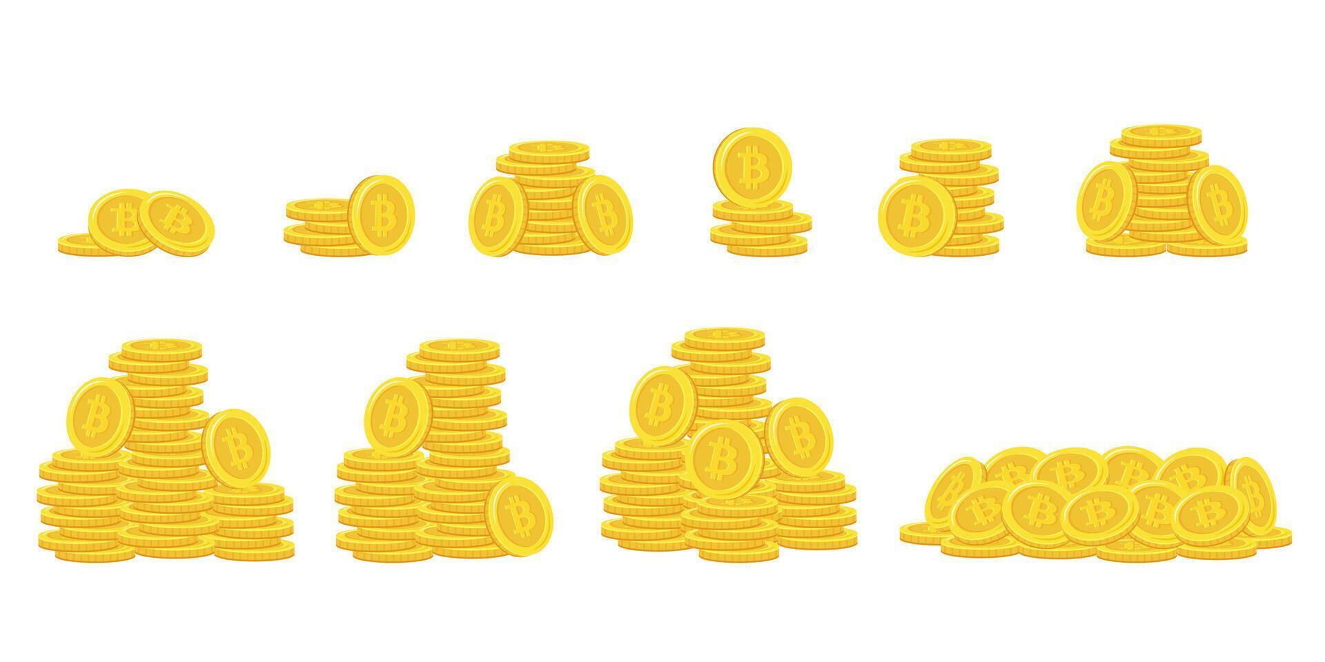 Bitcoin. empiler de or pièces de monnaie. d'or pièce de monnaie pile, argent piles et ors pieux. vecteur
