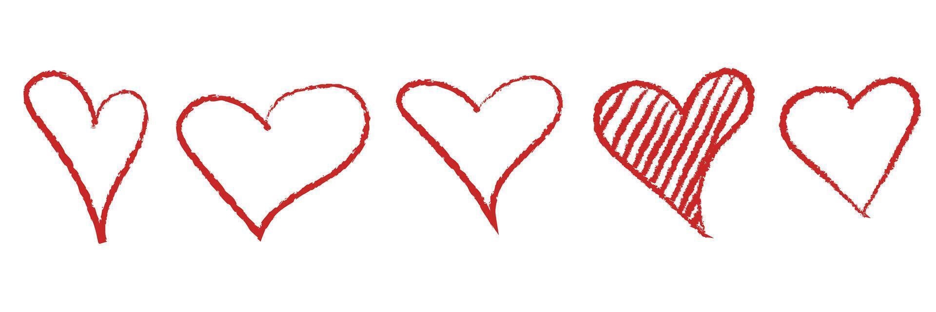 main tiré cœur Icônes ensemble. vecteur illustration dans graphique style. rouge cœurs pour conception pour valentines et mariage, logos, cartes, tatouage