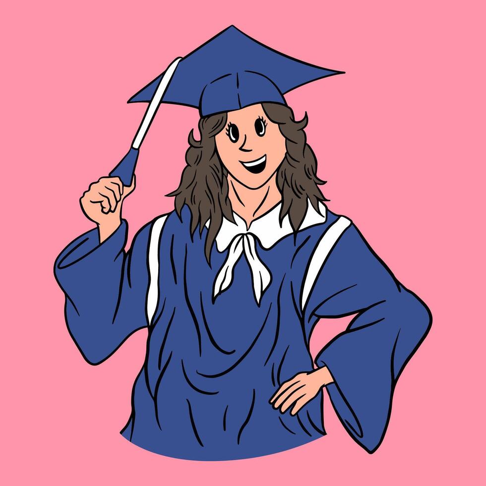 minimaliste main tiré illustration de l'obtention du diplôme fille vecteur