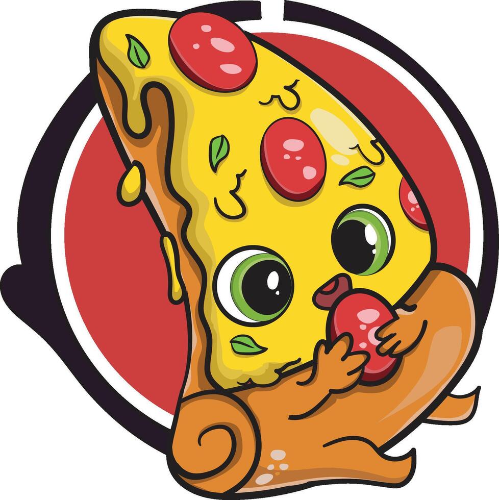 Pizza mignonne mascotte personnage logo modèle vecteur