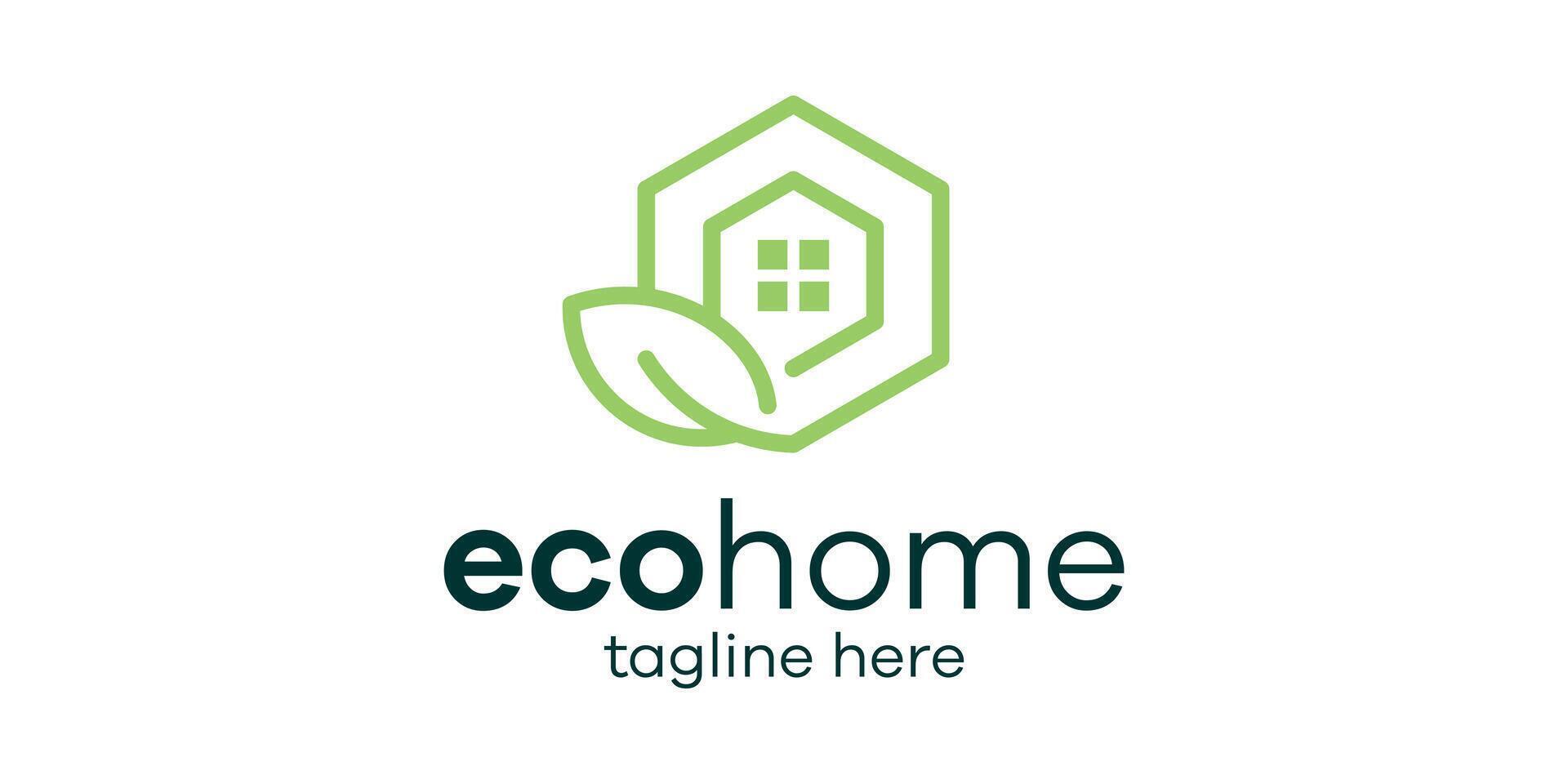 logo conception combinaison de une hexagone forme avec une maison et feuilles, minimaliste ligne logo conception. vecteur