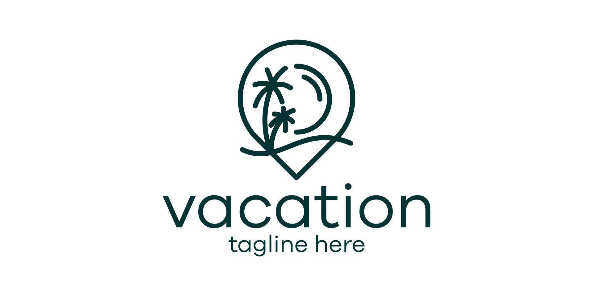 logo conception combiner le forme de une épingle carte avec une paume arbre, vacances logo conception. vecteur