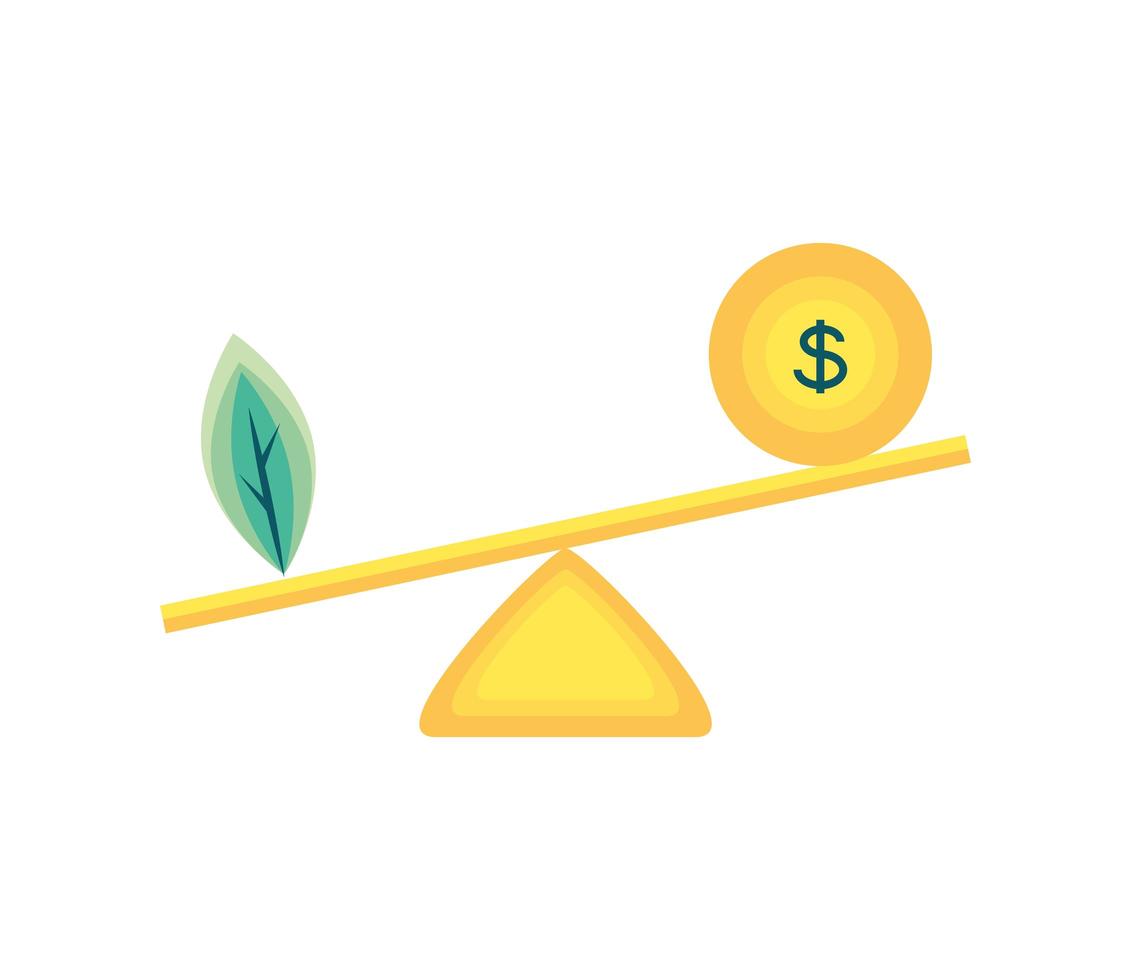 Balance des feuilles et de l'argent à l'échelle vecteur