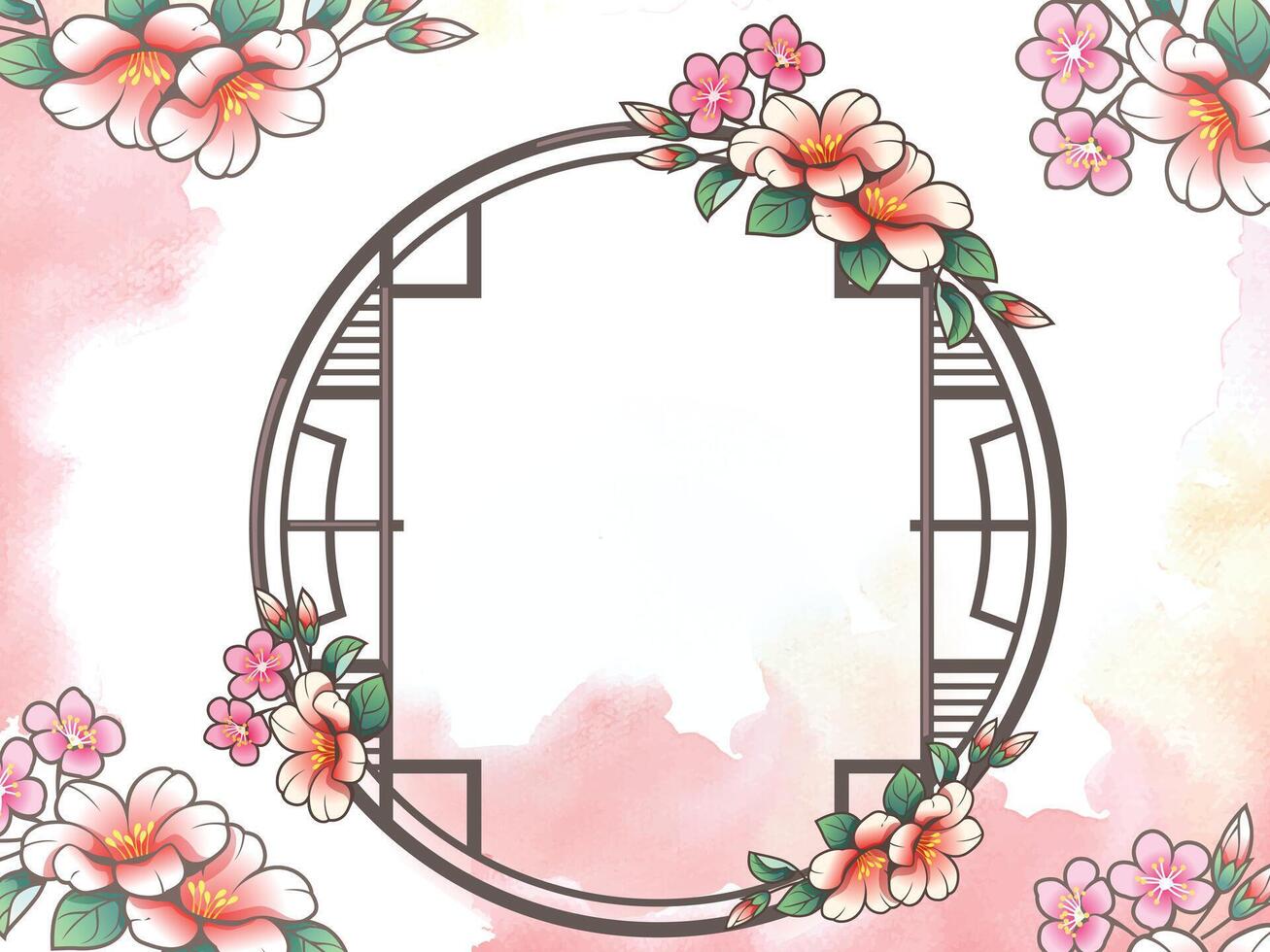 cercle forme fenêtre chinois style avec fleur Contexte vecteur