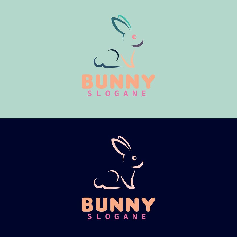 lapin logo ligne art avec deux Couleur vecteur