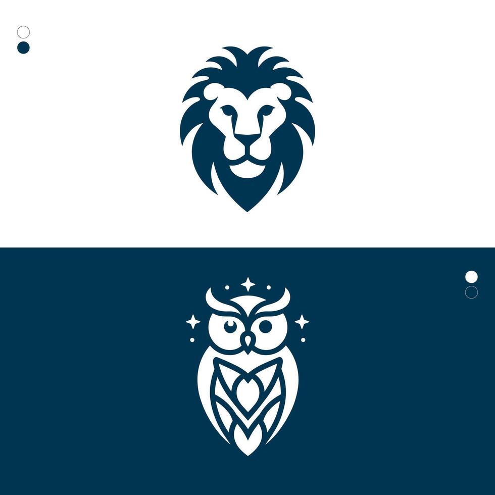 Lion hibou logo illustration, hibou logo conception, Lion logo conception, vecteur