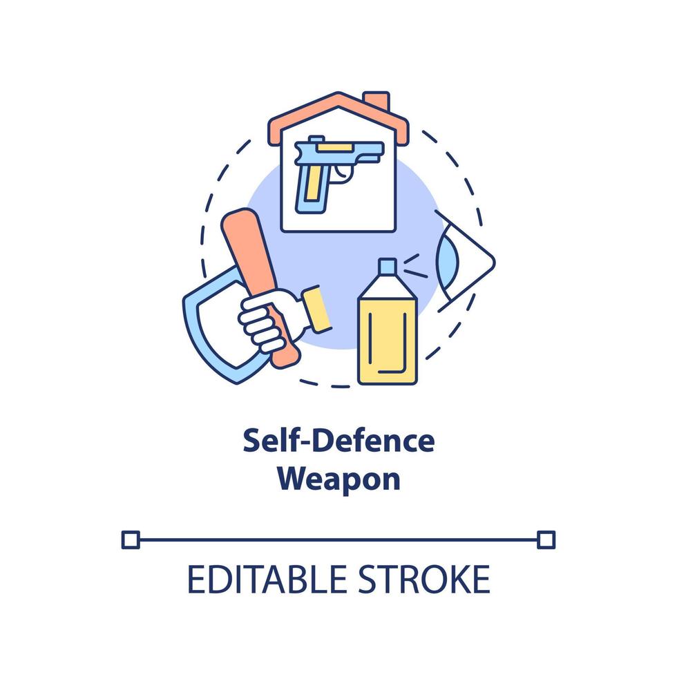 icône de concept d'arme d'autodéfense. illustration de ligne mince d'idée abstraite de protection personnelle. spray au poivre et taser. arme non mortelle. dessin de couleur de contour isolé de vecteur. trait modifiable vecteur