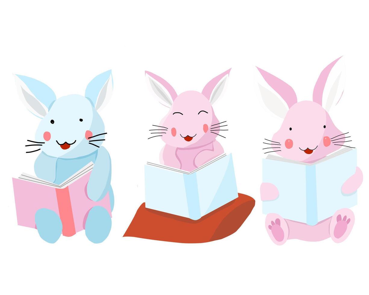 mignonne lapin en train de lire une livre illustration vecteur