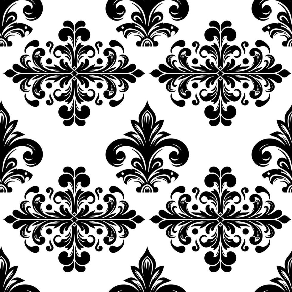 damassé en tissu textile sans couture modèle luxe décoratif ornemental floral diviseur noir ligne ancien décoration élément blanc Contexte. rideau, tapis, fond d'écran, vêtements, emballage, textile vecteur