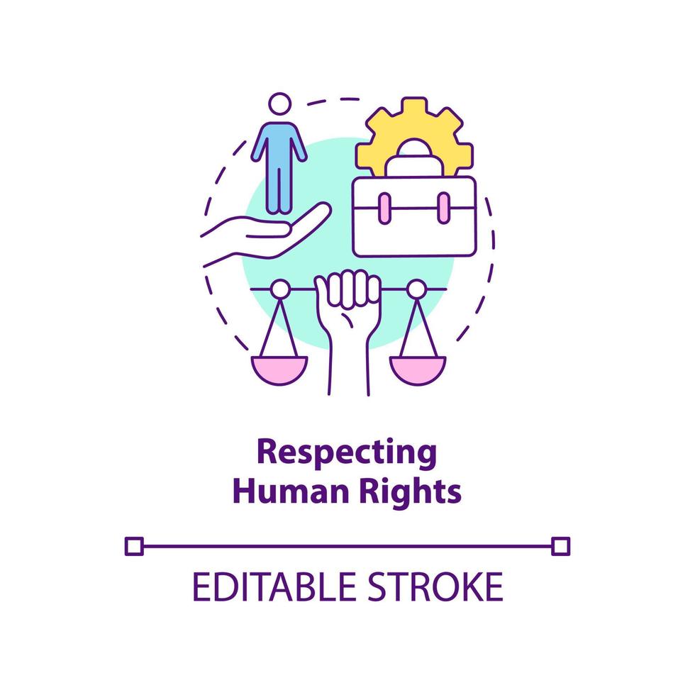 respectant l'icône du concept des droits de l'homme. illustration de la ligne mince de l'idée abstraite de la responsabilité sociale des entreprises. éviter les abus et la discrimination. dessin de couleur de contour isolé de vecteur. trait modifiable vecteur