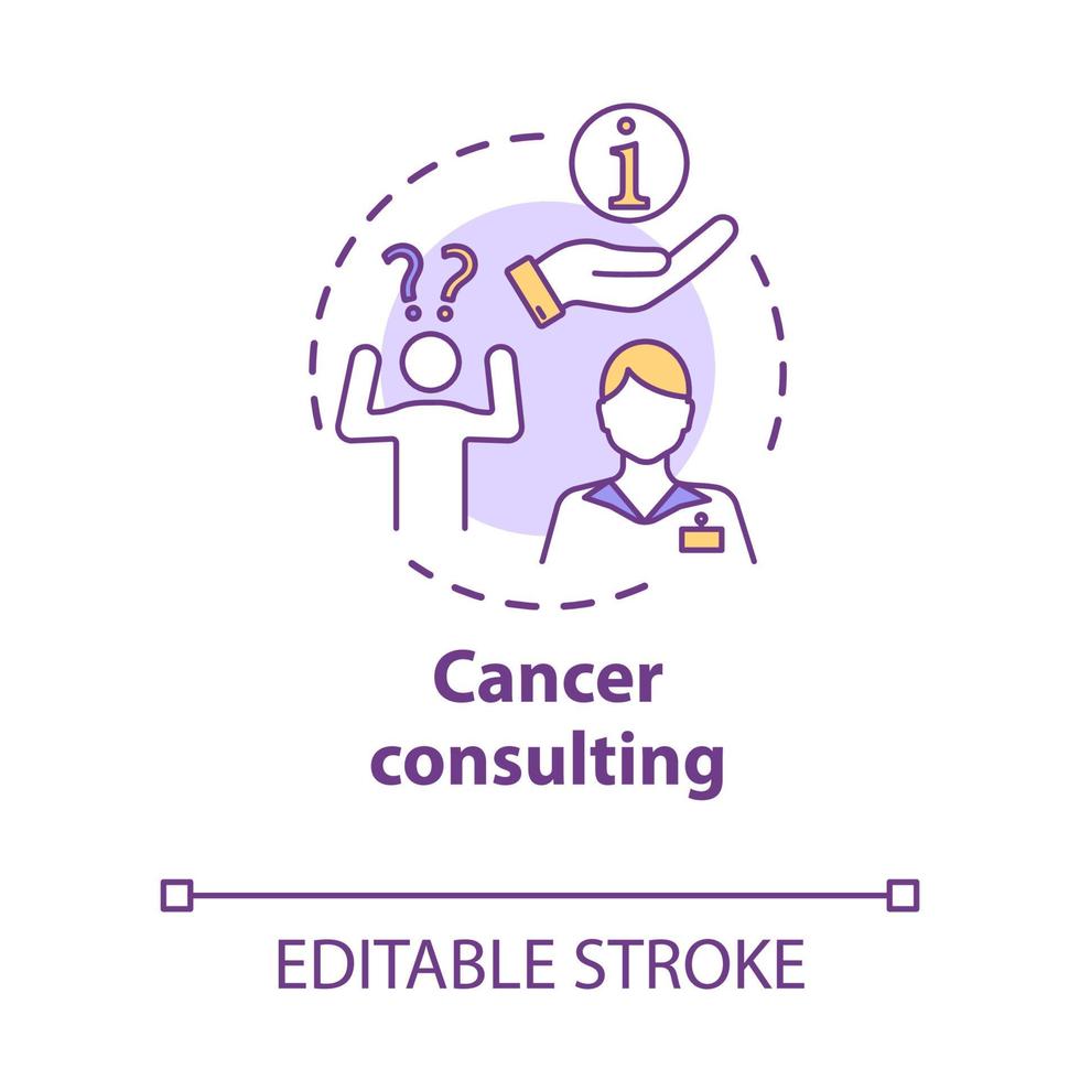 icône de concept de conseil contre le cancer. consultant donnant des informations sur les problèmes de santé au patient. illustration de fine ligne idée de soins de santé. dessin de couleur rvb contour isolé vectoriel. trait modifiable vecteur