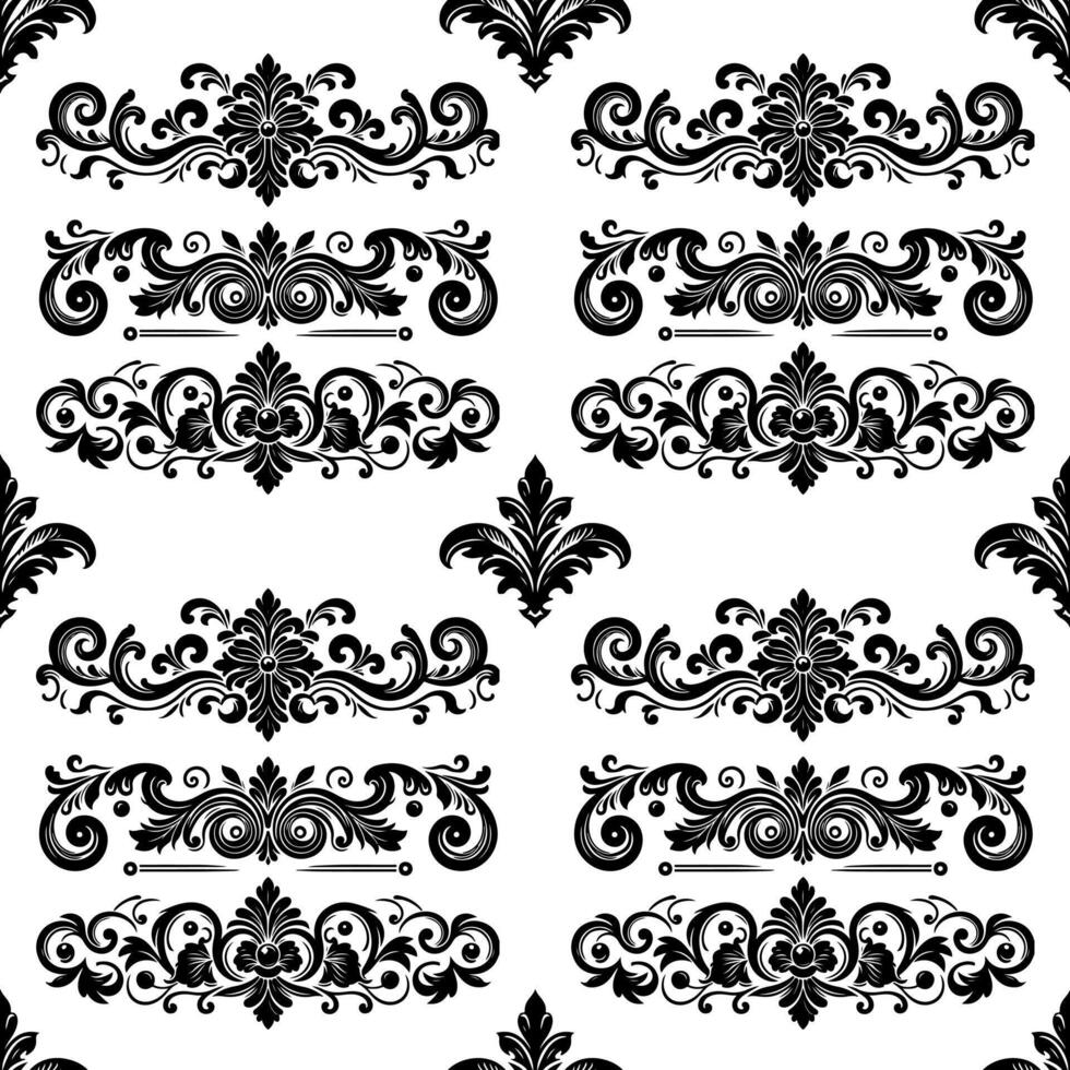 damassé en tissu textile sans couture modèle luxe décoratif ornemental floral diviseur noir ligne ancien décoration élément blanc Contexte. rideau, tapis, fond d'écran, vêtements, emballage, textile vecteur