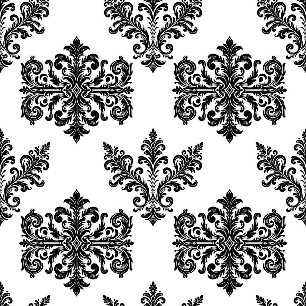 damassé en tissu textile sans couture modèle luxe décoratif ornemental floral diviseur noir ligne ancien décoration élément blanc Contexte. rideau, tapis, fond d'écran, vêtements, emballage, textile vecteur