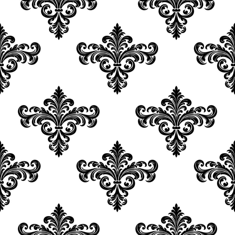ai généré damassé en tissu textile sans couture modèle luxe décoratif ornemental floral diviseur noir ligne ancien décoration élément blanc Contexte vecteur