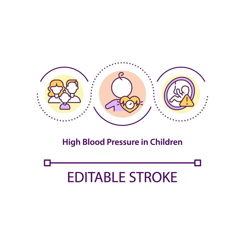 hypertension artérielle chez les enfants concept icône. illustration de ligne mince d'idée abstraite d'hypertension d'enfance. facteur de risque des antécédents familiaux. dessin de couleur de contour isolé de vecteur. trait modifiable vecteur