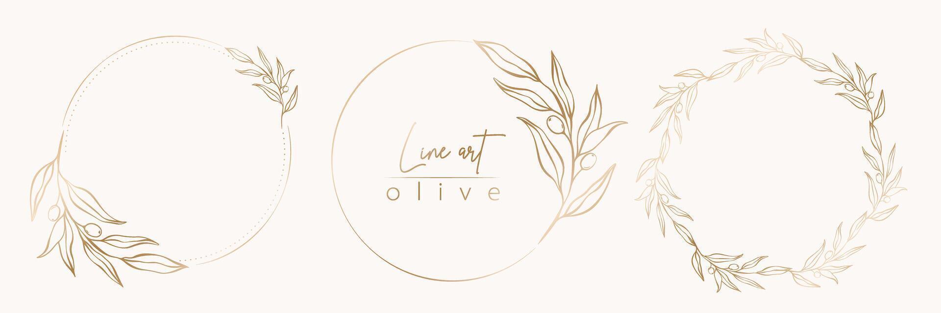 botanique ligne illustration ensemble de olive feuilles, branche couronne pour mariage invitation et cartes, logo conception, la toile, social médias et affiches modèle. élégant minimal style floral vecteur isolé.