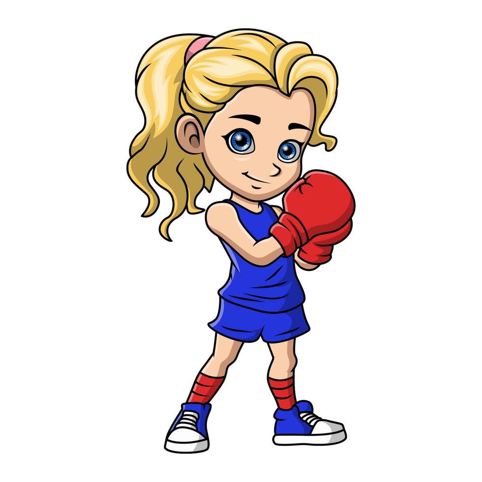 mignonne peu fille dessin animé boxe vecteur