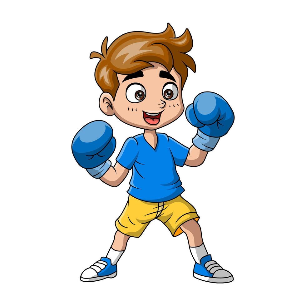 mignonne peu garçon dessin animé boxe vecteur