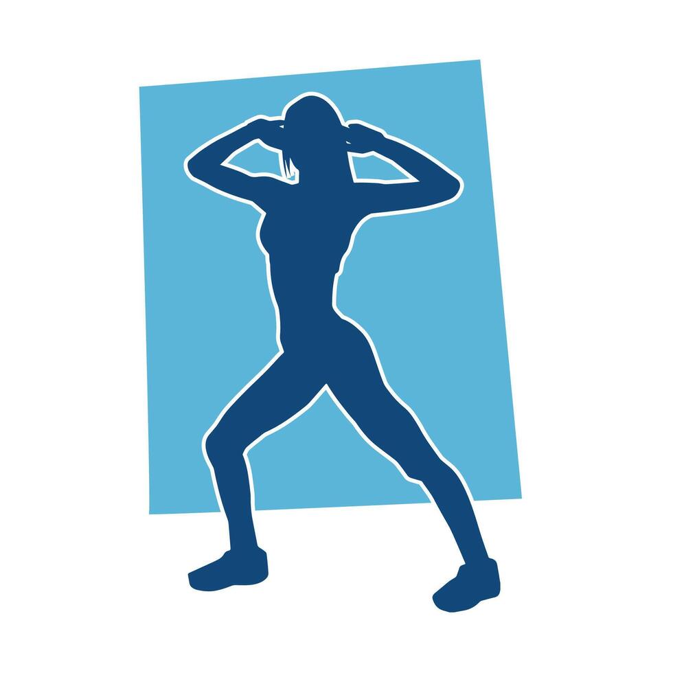 silhouette de svelte femelle Faire exercer. silhouette de une sportif femme Faire Gym faire des exercices pose. vecteur