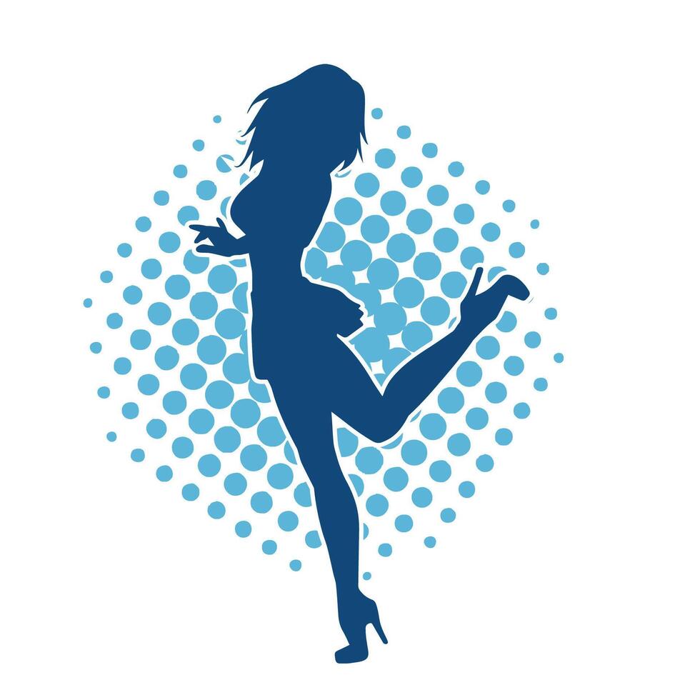 silhouette de une femelle Danseur portant mini jupe dans action pose. silhouette de une svelte femme dansant Heureusement. vecteur