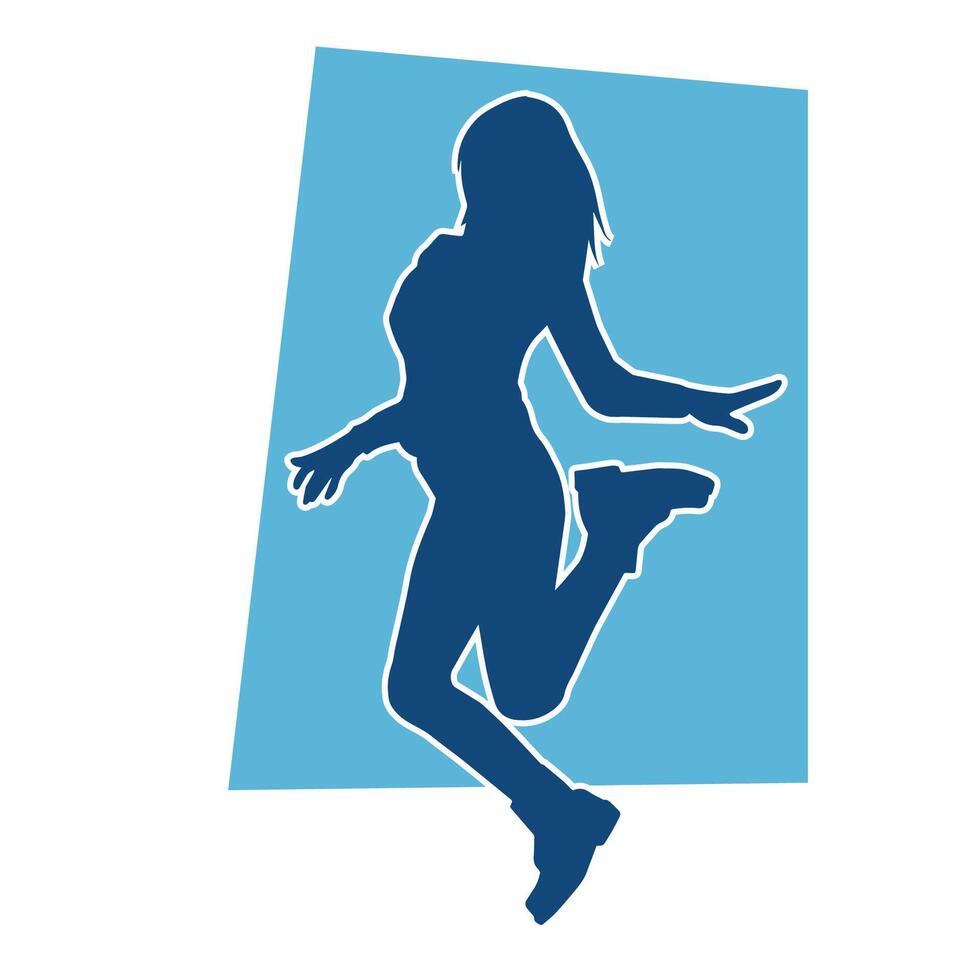 silhouette de une femelle Danseur dans action pose. silhouette de une femme dansant Heureusement. vecteur