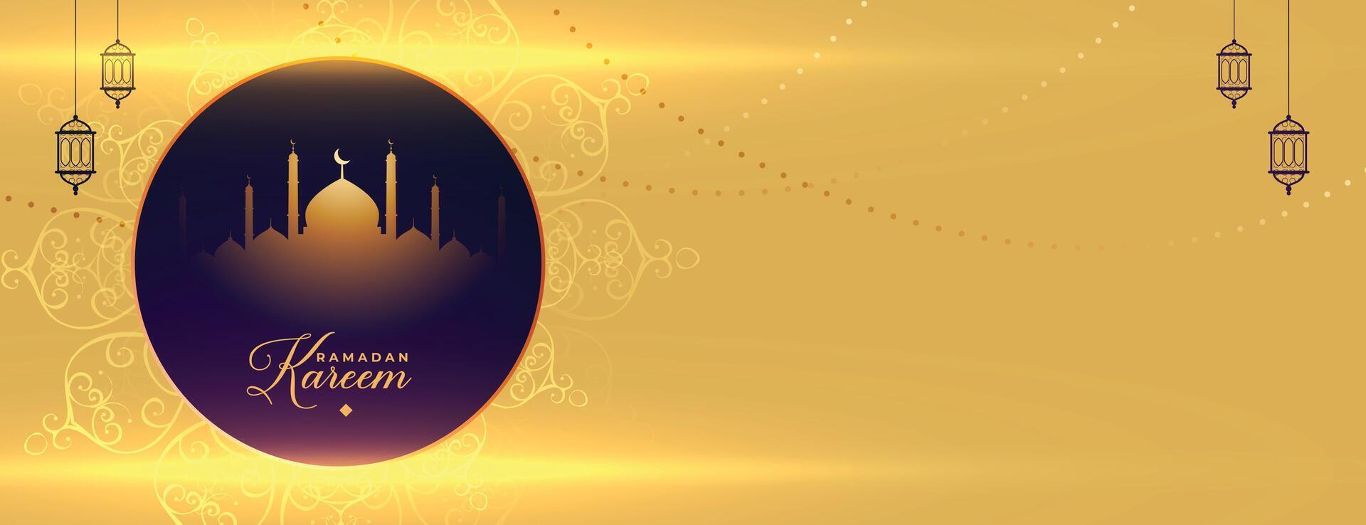 Ramadan kareem d'or islamique bannière avec texte espace vecteur