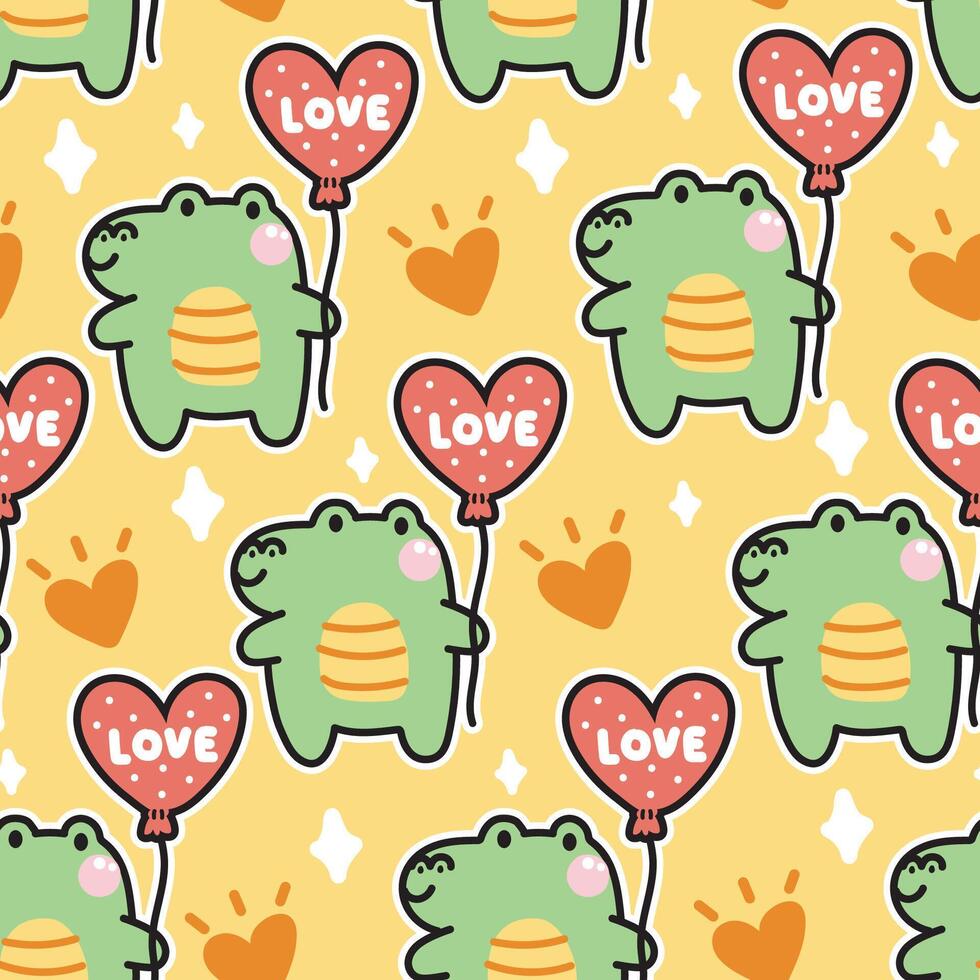 sans couture modèle de mignonne crocodile tenir cœur sur Jaune arrière-plan.reptile animal personnage dessin animé design.valentines jour.amour.bébé vêtements.kawaii.vector.illustration. vecteur