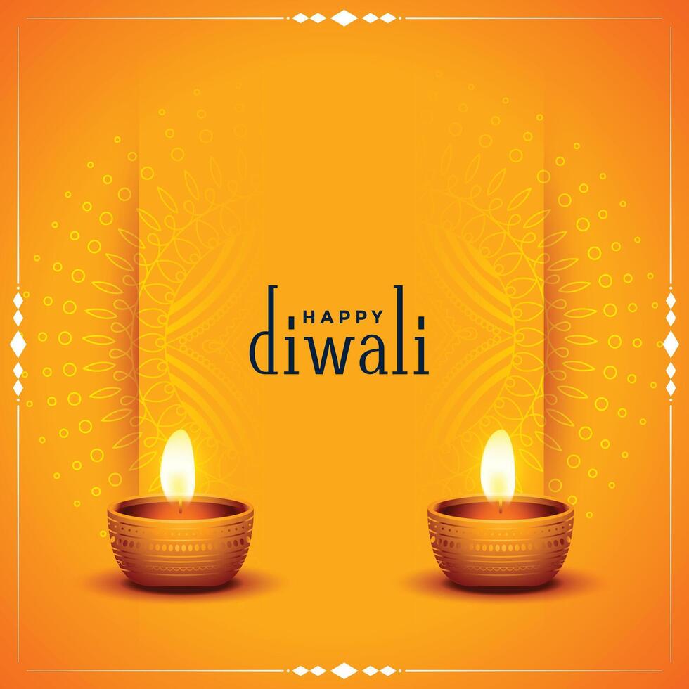 traditionnel content diwali Orange carte avec réaliste diya vecteur