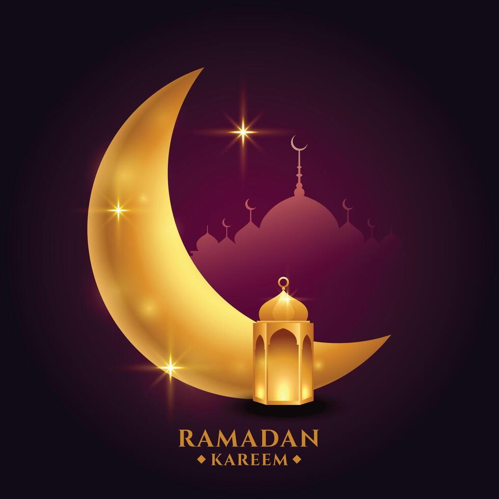Ramadan kareem Contexte avec d'or lune et lanterne vecteur
