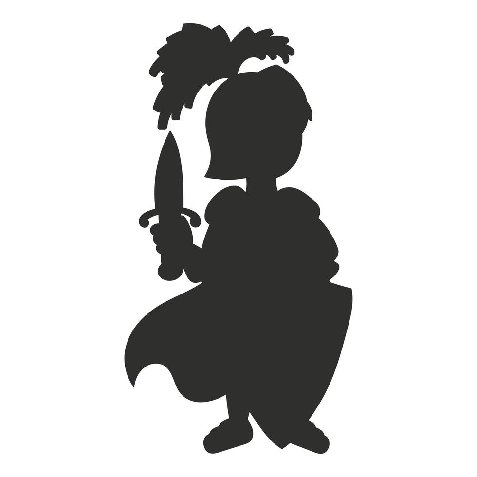 silhouette noire. brave chevalier. illustration vectorielle isolée sur fond blanc. élément de conception. modèle pour votre conception, livres, autocollants, affiches, cartes, vêtements pour enfants. vecteur