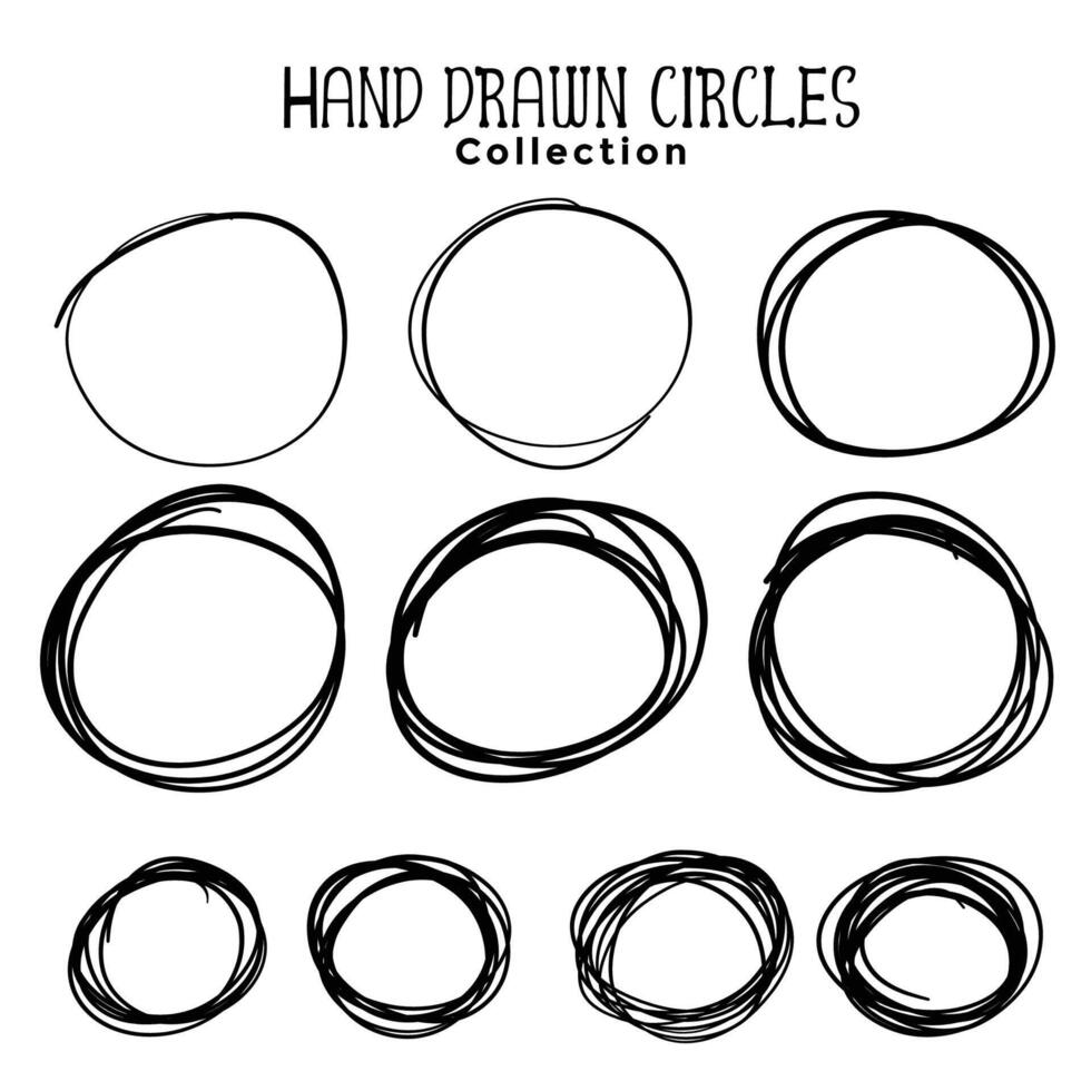 main tiré cercle griffonnages ensemble de Dix vecteur