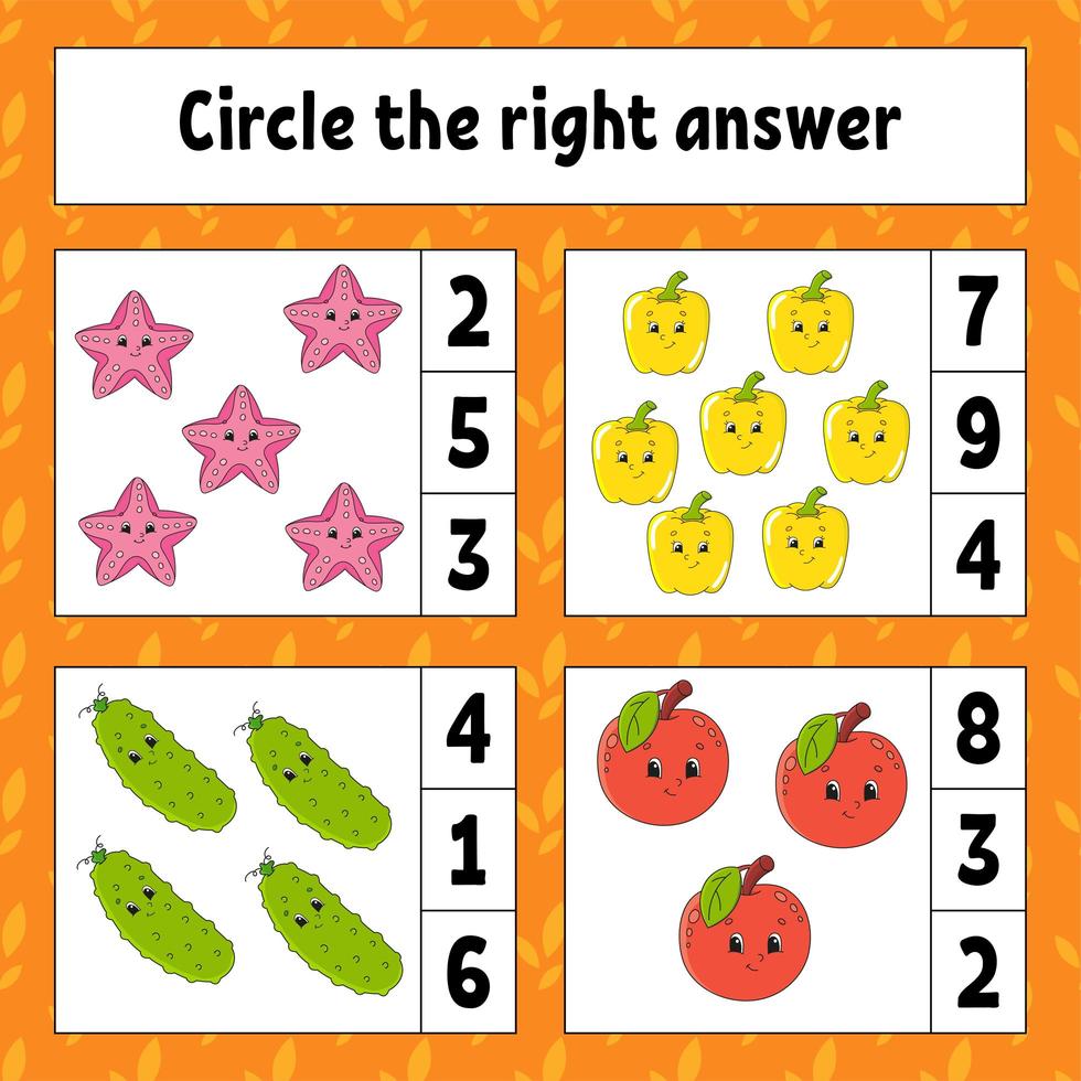 entourez la bonne reponse. feuille de travail de développement de l'éducation. page d'activité avec des images. fruits et légumes. jeu pour les enfants. illustration vectorielle de couleur isolée. drôle de personnage. style de bande dessinée. vecteur