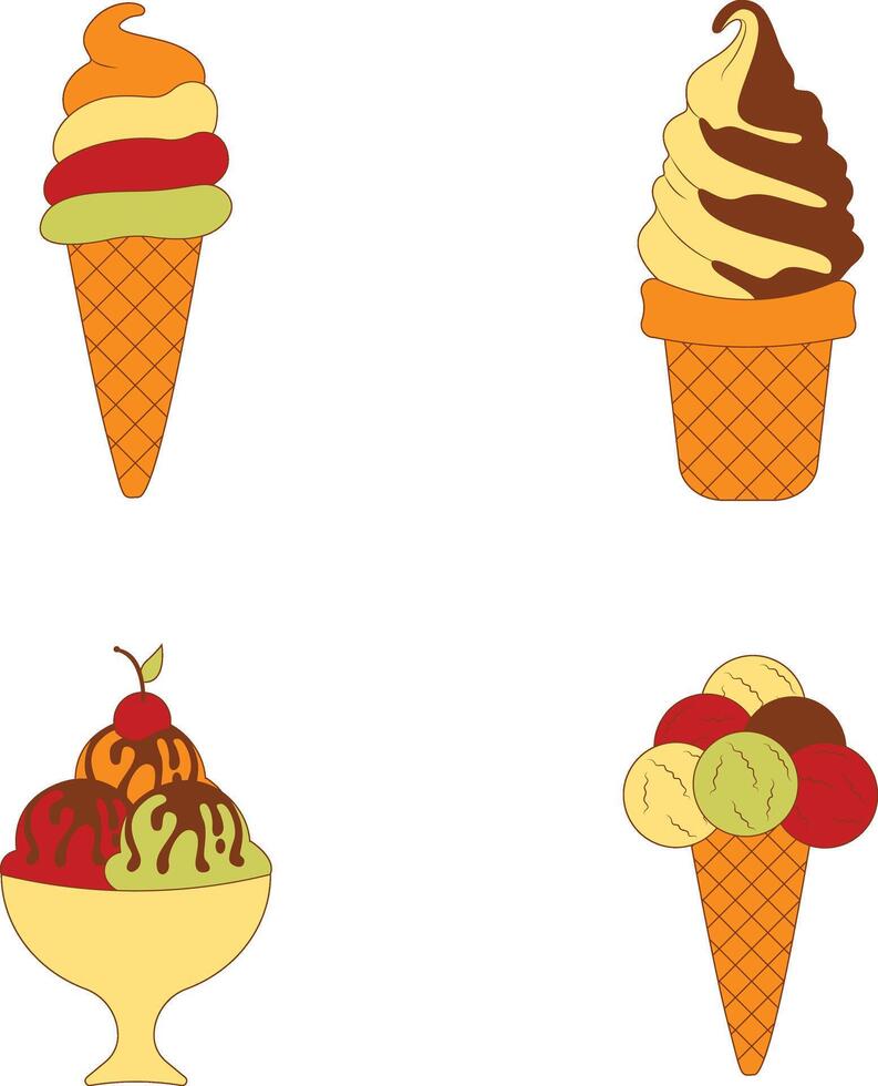 ensemble de différent la glace crème délicieux. coloré dessin animé conception. isolé sur blanc Contexte vecteur