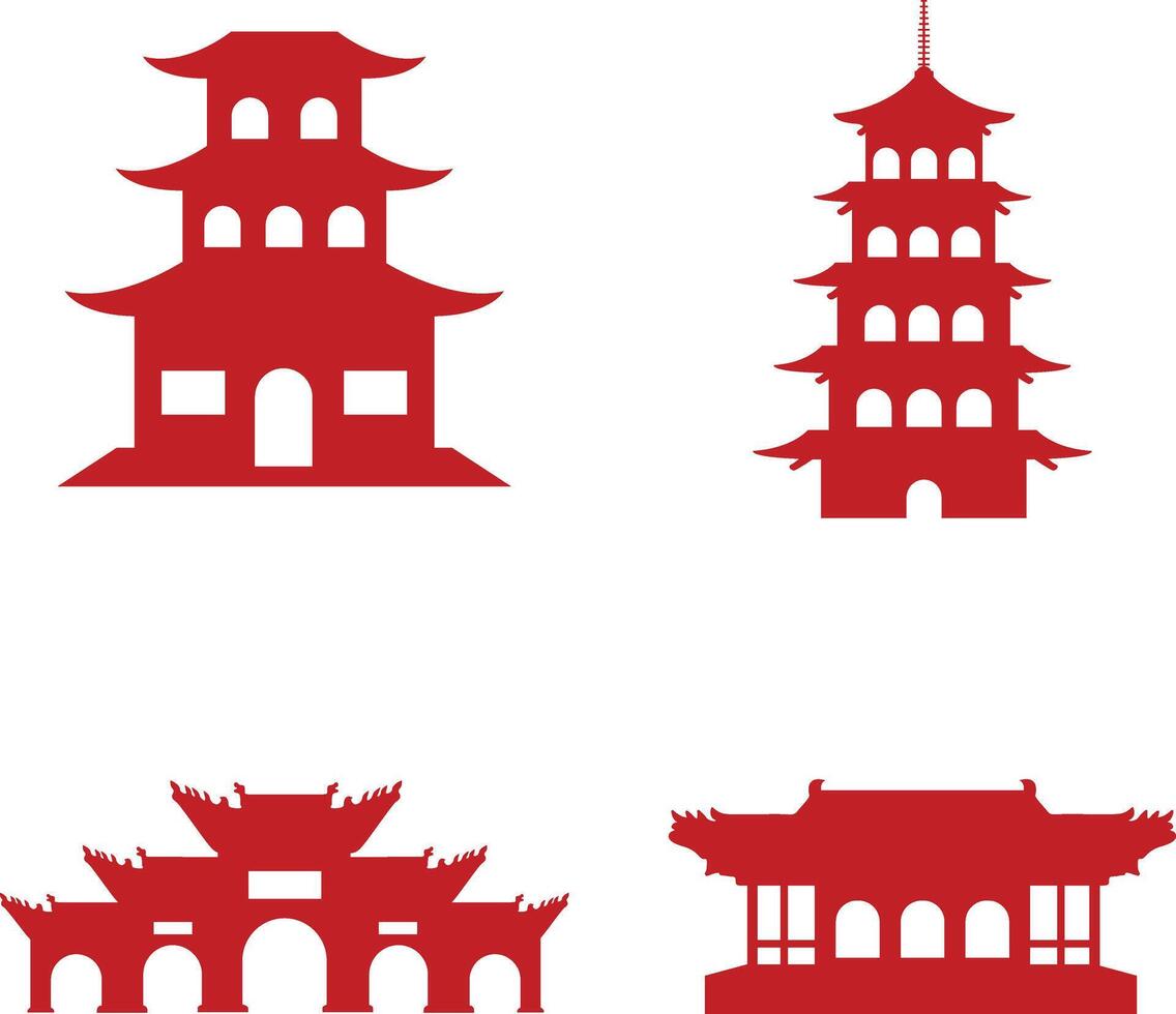 traditionnel chinois bâtiment icône ensemble. plat conception concept vecteur