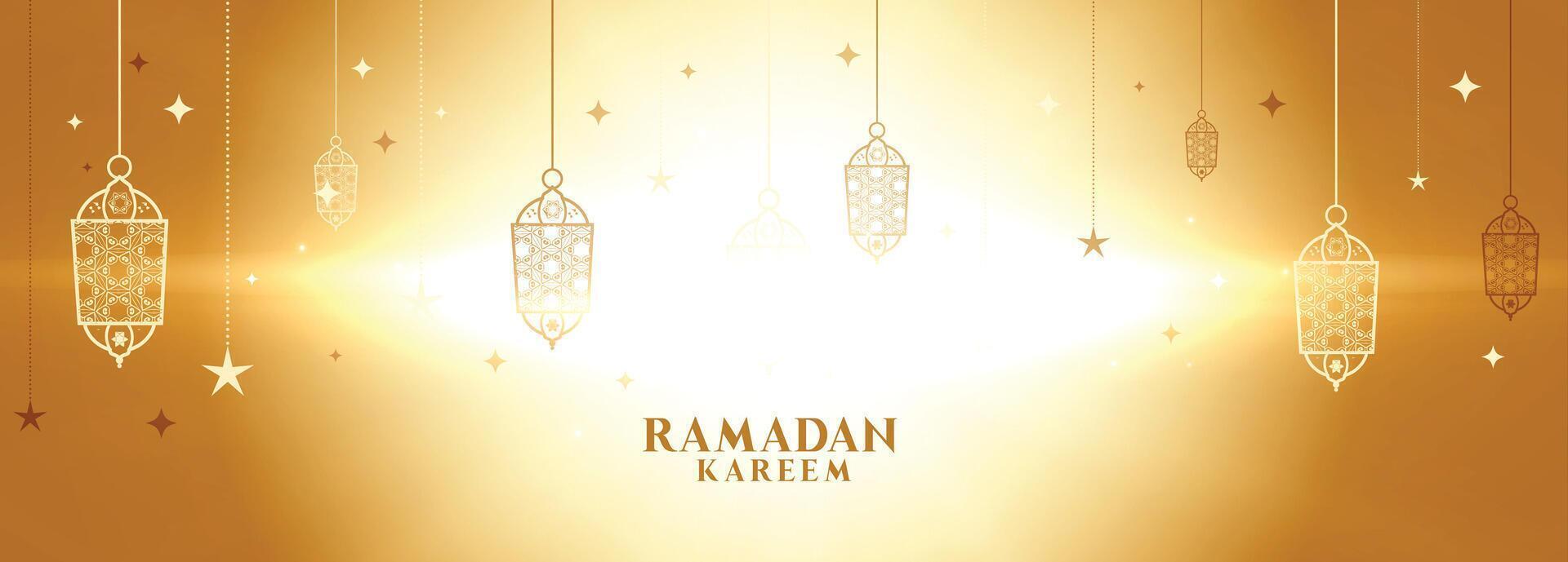 Ramadan kareem embrasé bannière avec les lampes décoration vecteur