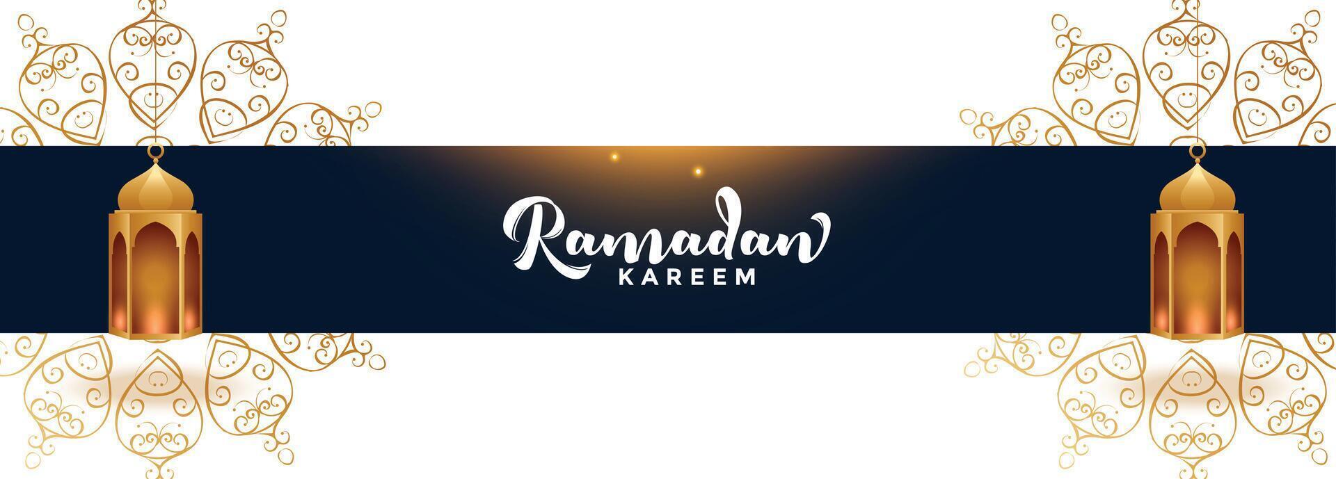 Ramadan kareem traditionnel bannière avec islamique les lampes vecteur