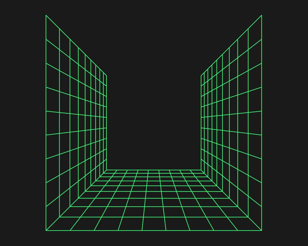 déformé cyber grille. cyberpunk géométrie élément y2k style. isolé vert engrener sur noir Contexte. vecteur