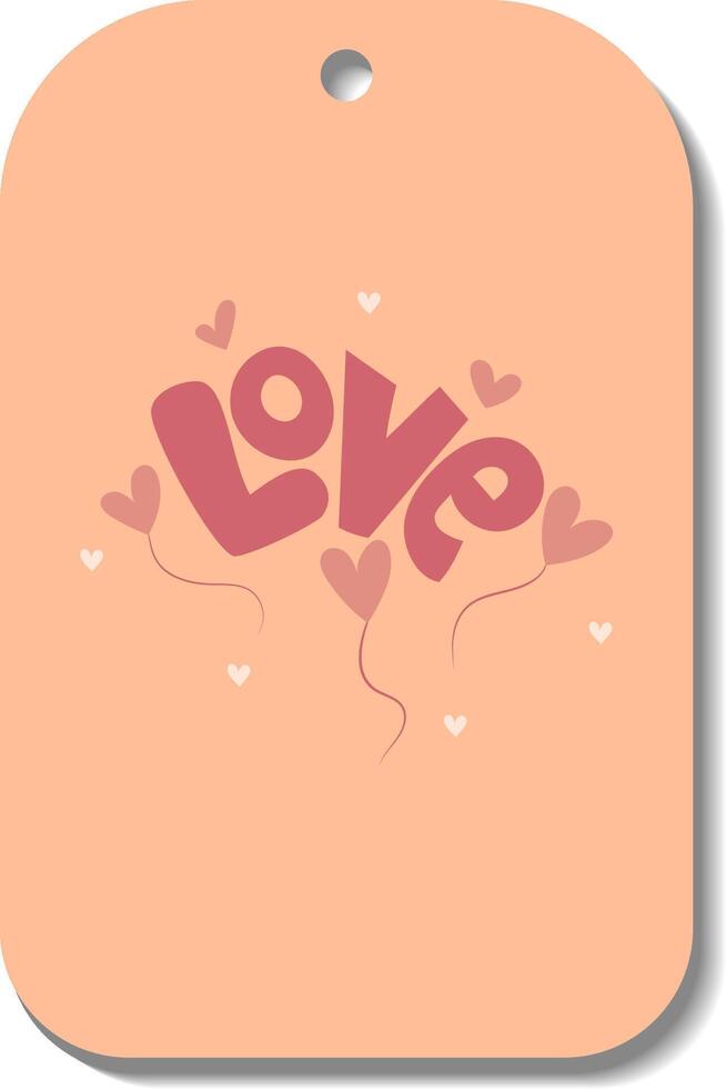 Célibataire main dessiner Valentin étiquettes, insigne isolé sur marque blanche avec cœur ballon mot l'amour et cœurs. étiquette dans griffonnage style. pêche duvet, beige, rose et rouge couleurs. vecteur