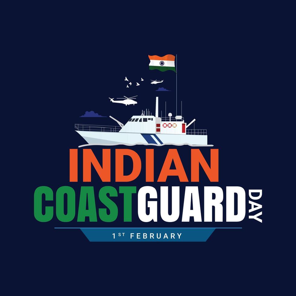 Indien côte garde journée est observé sur 1 février chaque année à honneur le important rôle cette le organisation pièces modifiable vecteur illustration, Indien côte garde patrouiller surveillance bateaux