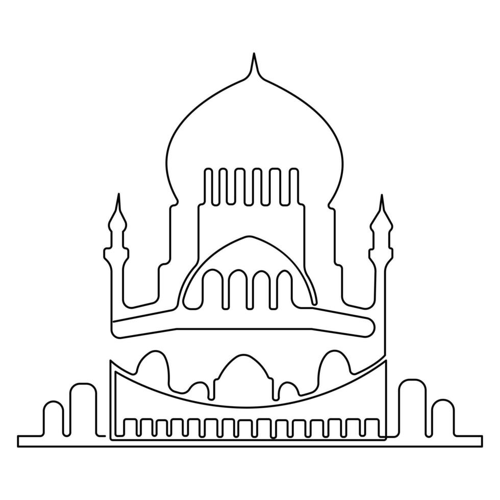 continu un ligne art dessin de masajid islamique ornement esquisser contour art vecteur illustration.