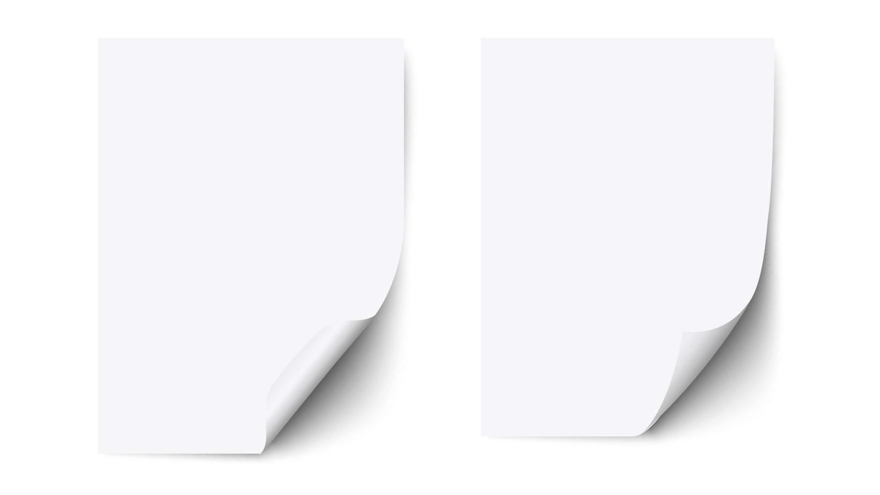 papier blanc vierge avec coin recourbé et ombre, maquettes en papier vecteur