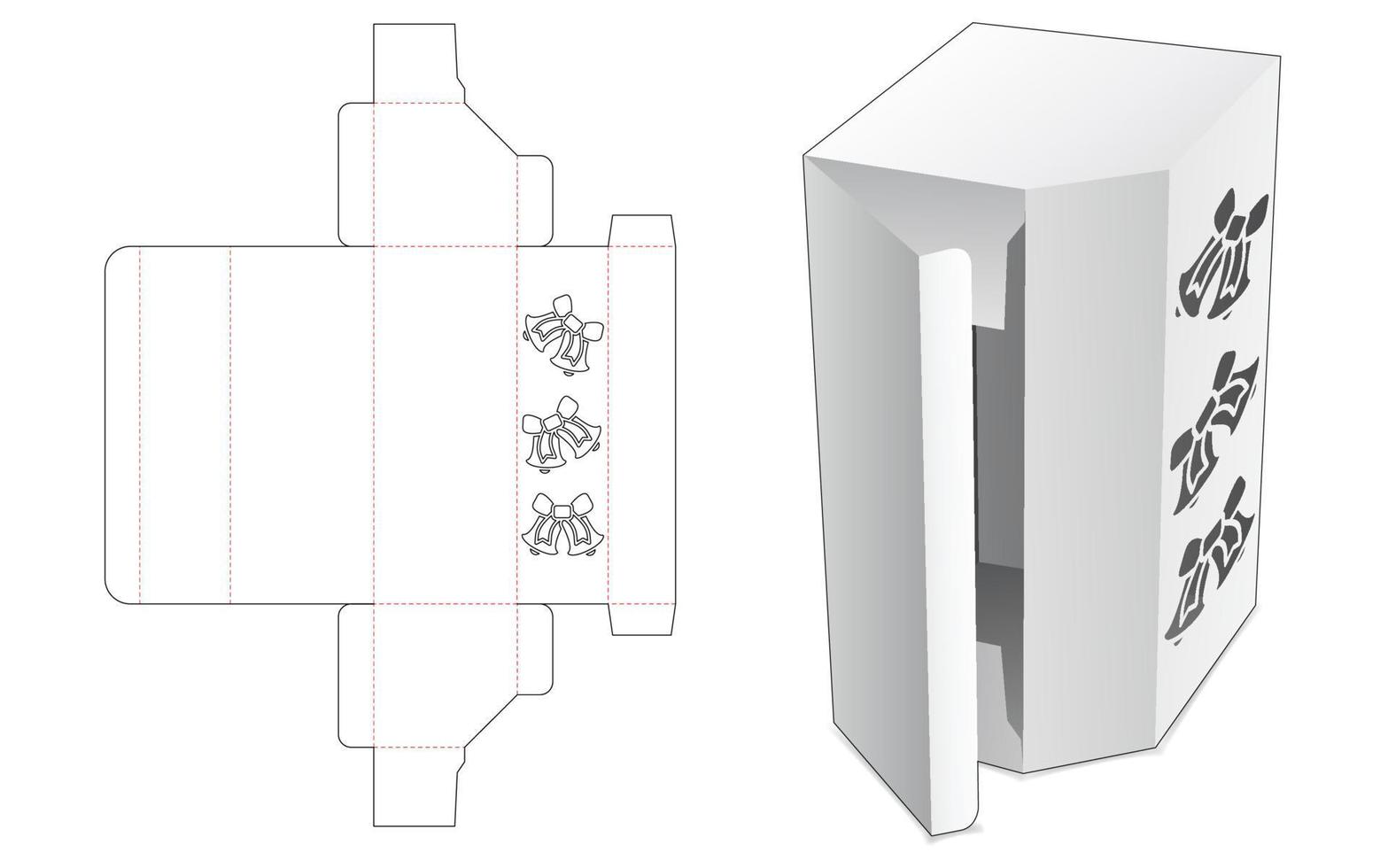 boîte d'angle avec modèle de découpe de fenêtres en forme de cloche de noël vecteur