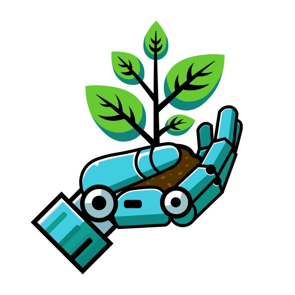 robot main en portant vert plante pro vecteur
