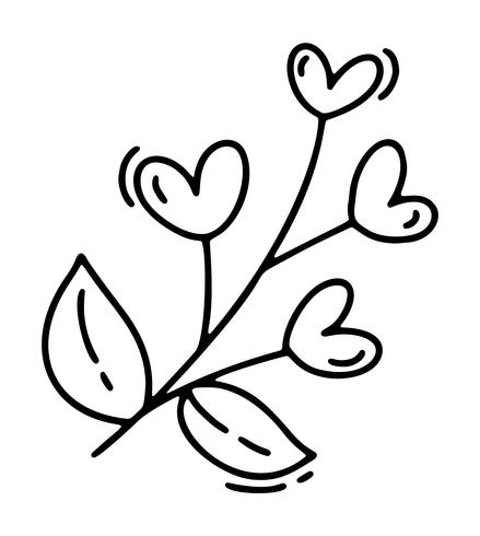 Monoline branche mignonne avec des coeurs. Icône de vecteur dessiné main Saint Valentin. Croquis de vacances doodle élément de design Saint-Valentin. décor d&#39;amour pour le web, le mariage et l&#39;impression. Illustration isolée