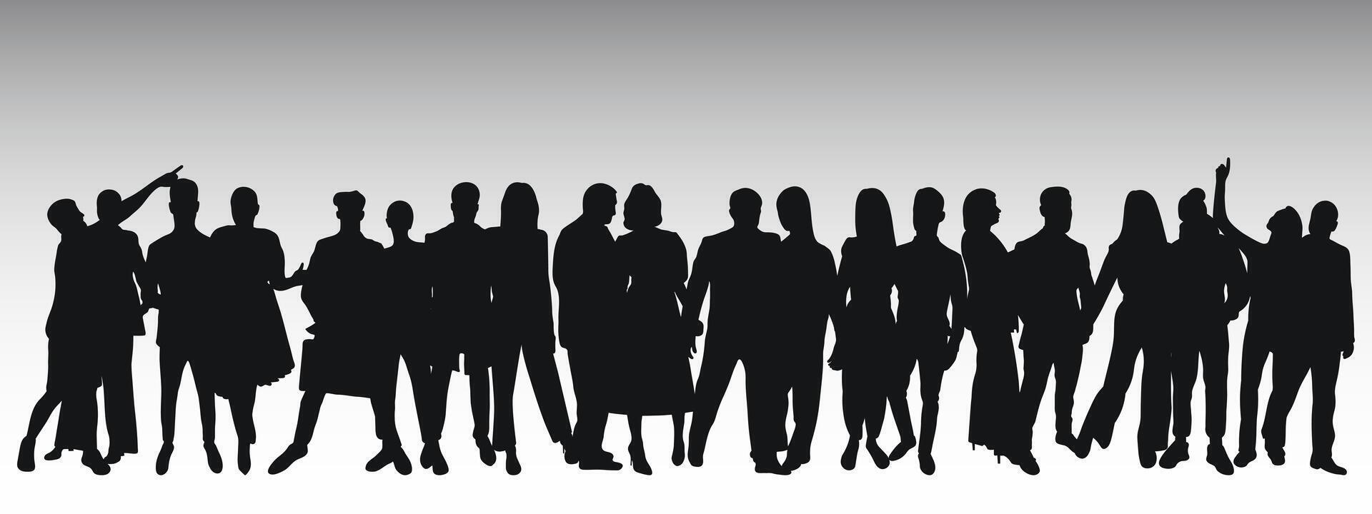 noir silhouette de Jeune des couples de les mecs et filles, foule, groupe, équipe, groupe, isolé vecteur