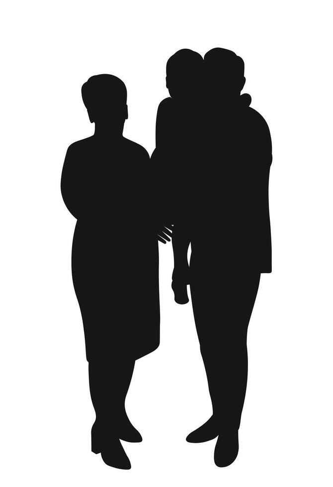 noir silhouette de une grand-père en portant le sien petite fille et grand-mère, famille, isolé vecteur