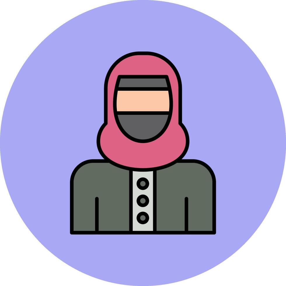femme avec niqab ligne rempli multicolore cercle icône vecteur