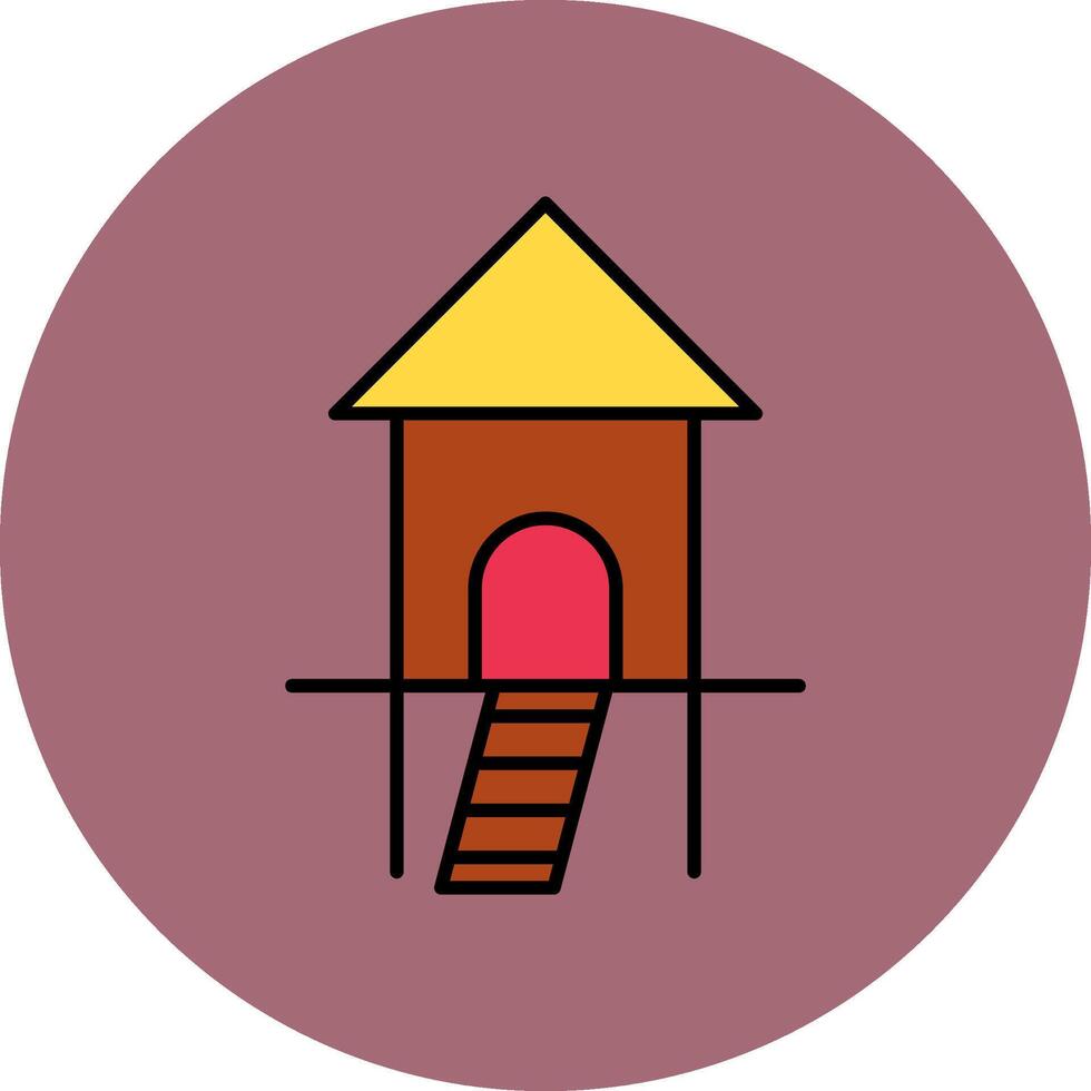 cabane ligne rempli multicolore cercle icône vecteur
